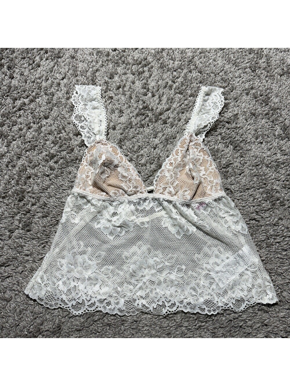 Edikted White Lace Sheer Mesh Cami Top Ruffle Trim Size XS Dainty Feminine Fairy